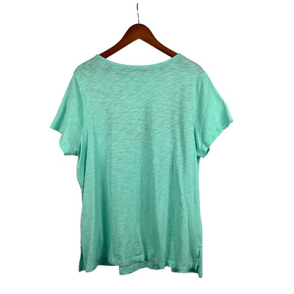 Belle By Kim Gravel Embroidered Floral Tee Size 1X Aqua Cotton/Modal - Picture 2 of 4